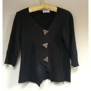 Putorti Womens Small Petite 3/4 Sleeves Sweater Artsy 3-Button Stretch Black